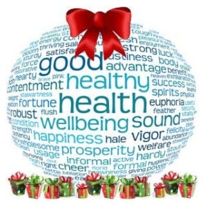 Holiday health. Ball and gifts